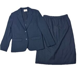 VTG Pendleton‎ 70s 80s 100% Virgin Wool Blazer Skirt Suit Black USA 10 Business